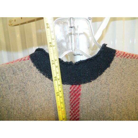 Brown Black Red Beige Plaid Fringe Poncho Shawl Wrap One Size Fits Most - Picture 5 of 11